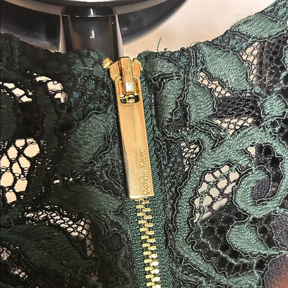 Calvin Klein Forest Green Lace Midi Dress with Slip - Picture 9 of 13